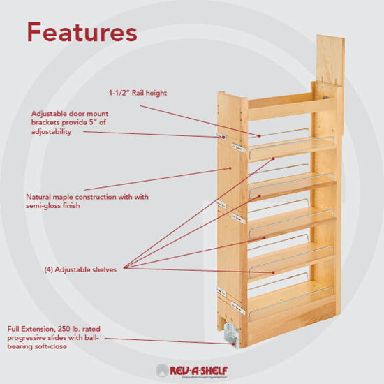  Rev-A-Shelf 448-TP58-14-1 Full Extension 6 Shelf Cabinet Pantry  Drawer Organizer with Soft Close, Adjustable Shelves, and Chrome Rails,  Natural Maple : Home & Kitchen