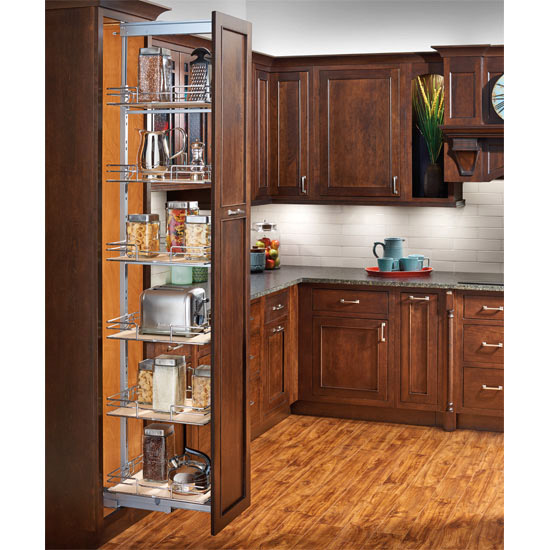 Rev-A-Shelf 8 in Chrome Solid Bottom Pantry Pullout Soft Close 5343-08-Maple