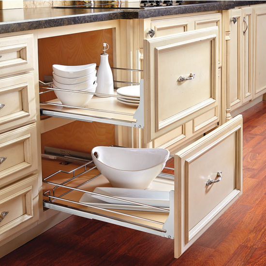 rev-a-shelf ''premiere" maple pullout basket for kitchen base