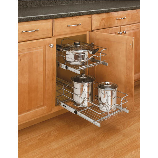 Storage Baskets - Chrome Double Pull-Out Wire Baskets w ...