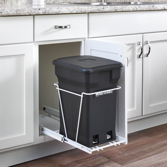 Rev-A-Shelf Single Black Compo+ Bin Pull-Out with Rear Storage, White Wire Bottom Mount with Ball Bearing Slides