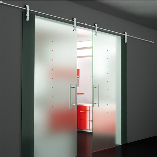 Structure Glass Solutions Flux Series Double Sliding Door Wall/Surface Mount, Brushed Stainless