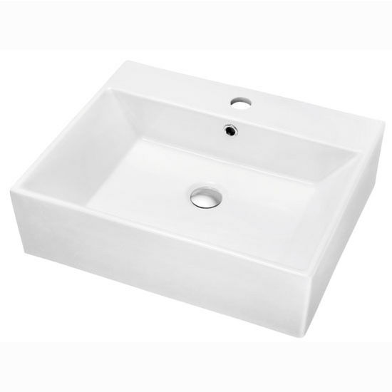 Dawn Sinks® Bathroom Vessel Above Counter Rectangle Ceramic Art Basin with Single Hole for Faucet and Overflow in White, 20-1/4" W x 17" D x 6" H