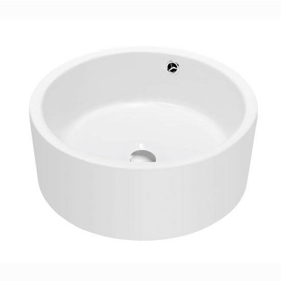 Dawn Sinks® Bathroom Vessel Above Counter Cylinder Ceramic Art Basin with Overflow in White, 16-3/8" Diameter x 6-1/2" H