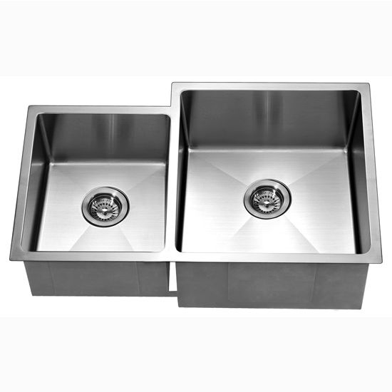 Dawn Sinks® Kitchen Stainless Steel Undermount Extra Small Corner Radius Rectangle Double Bowls (Small Bowl on Left) in Polished Satin Finish, 33" W x 20-1/2" D x 10-1/2" H