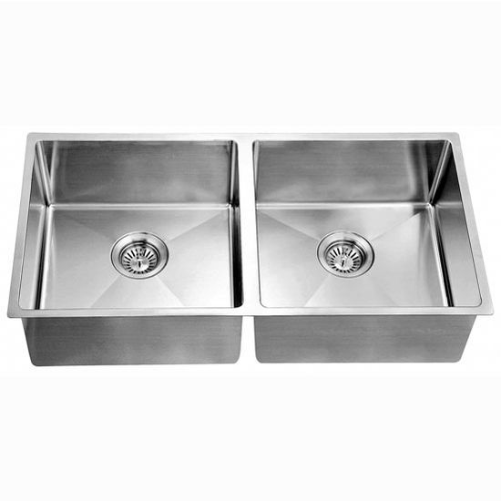 Dawn Sinks® Kitchen Stainless Steel Undermount Extra Small Corner Radius Equal Rectangle Double Bowl in Polished Satin Finish, 34-13/16" W x 17-3/16" D x 9" H