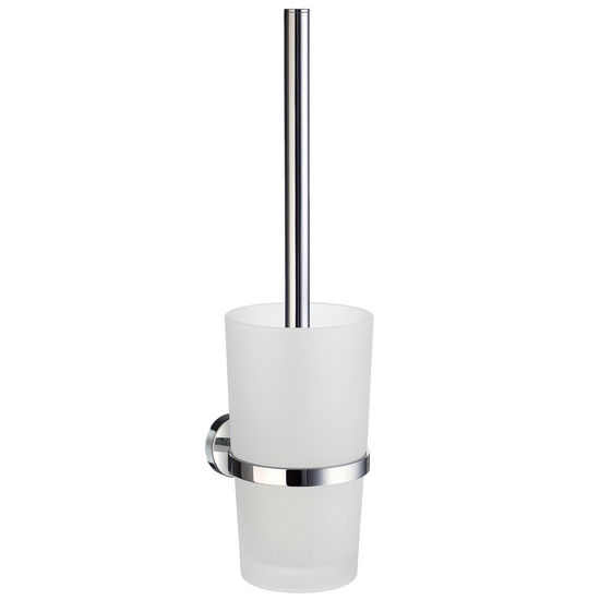 Smedbo Home Line Polished Chrome Toilet Brush Set with Frosted Glass Container and Handle 15" L