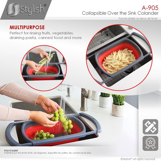 Collapsable Over The Sink Collander in Red, Heat Resistant Up to 248° F ...