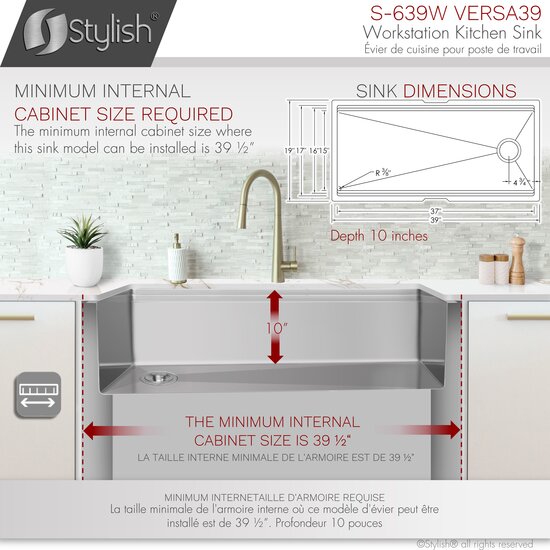39'' W Versa Ledge Workstation Single Bowl Undermount 16 39'' W Versa Ledge Workstation Single Bowl Undermount 16
