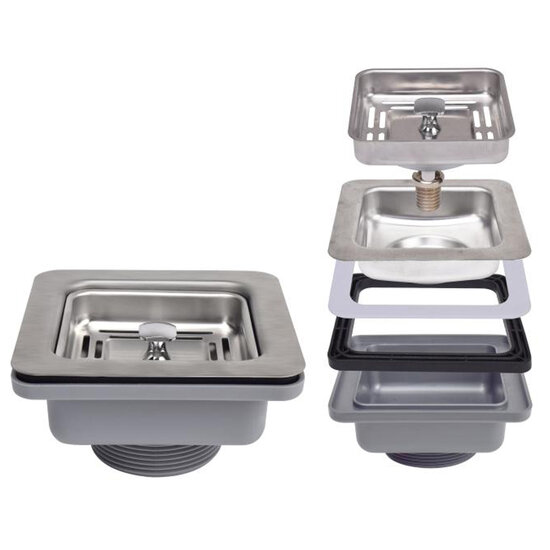 4-1/2'' Square Stainless Steel Kitchen Sink Strainer with Removable Basket, Product View