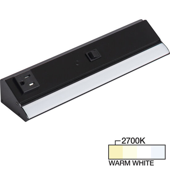 Task Lighting DV Series 10-1/2'' Length 200 Lumen Direct Voltage Lighted Power Strip, Black Finish, Black Receptacles, 2700K Warm White, Product View