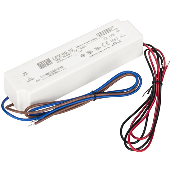 Task Lighting Waterproof LED Hardwired Power Supply, 60 Watts, 12V DC, 6-1/2" W x 1-5/8" D x 1-1/4" H