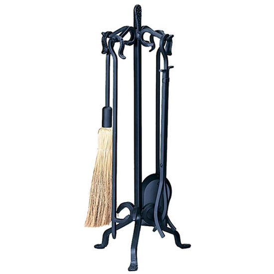 Heavy Weight Wrought Iron 5-Piece Fire Set 32 inch H