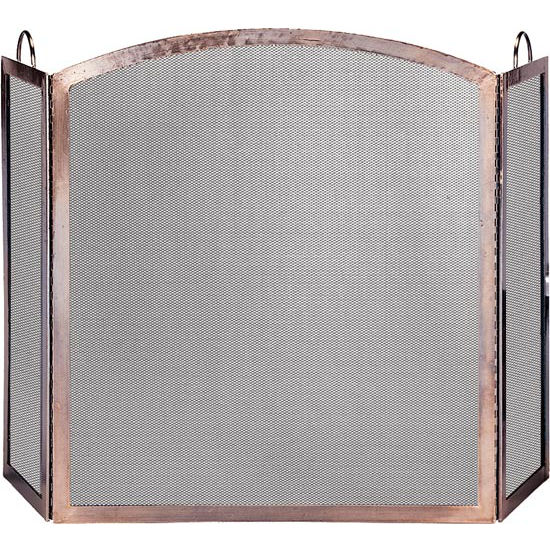 3 Panel Antique Copper Screen with Arched Center Panel