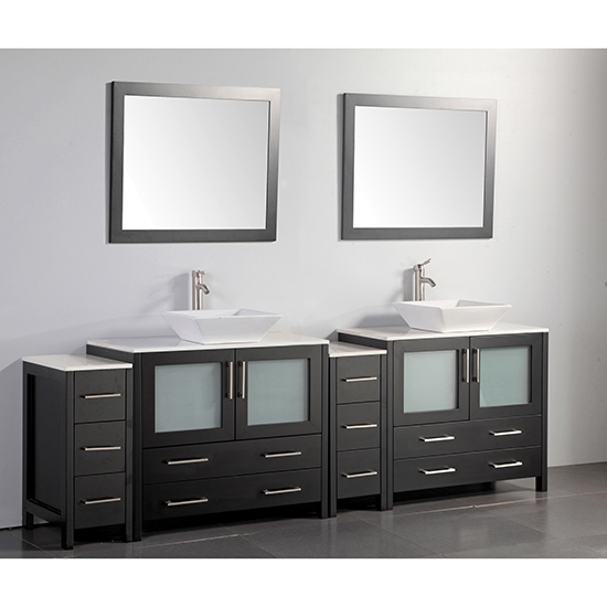 Vanity Art VA3036-96B 96 inch Double Sink Bathroom Vanity Set with Ceramic Vanity Top with Soft Closing Doors and Drawers - Blue