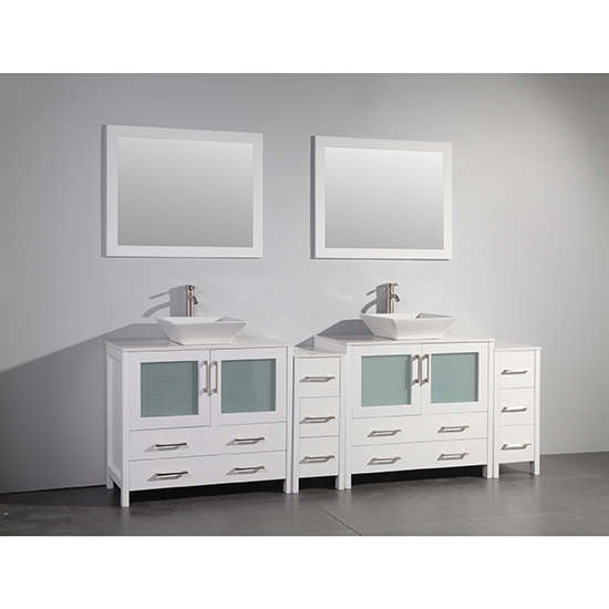 Vanity Art VA3036-96B 96 inch Double Sink Bathroom Vanity Set with Ceramic Vanity Top with Soft Closing Doors and Drawers - Blue