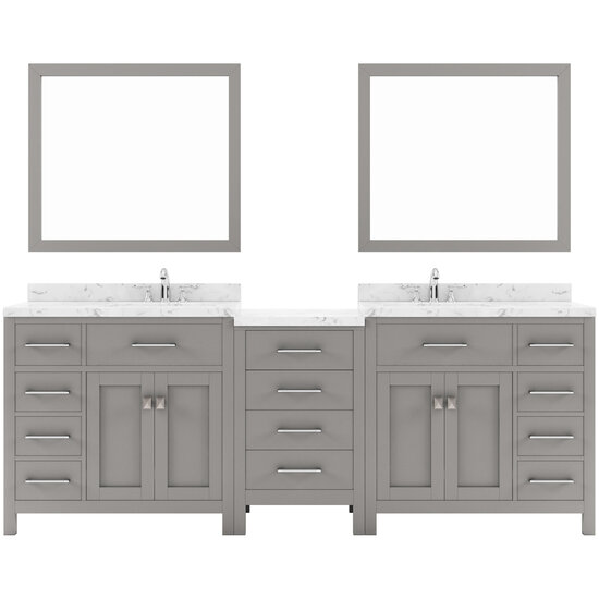 Cashmere Gray, Cultured Marble Quartz Top and (2x) Round Sinks, Matching Mirror