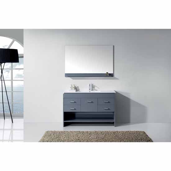 Virtu USA Gloria 48'' Single Bath Vanity Set, Slim White Ceramic Top with Integrated Square Sink in Grey