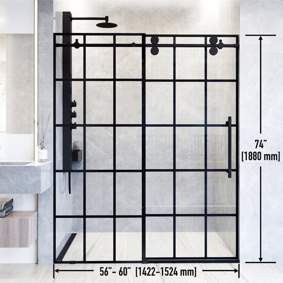 Elan 60'' W x 74'' H or 72'' W x 74'' H Frameless Sliding Shower