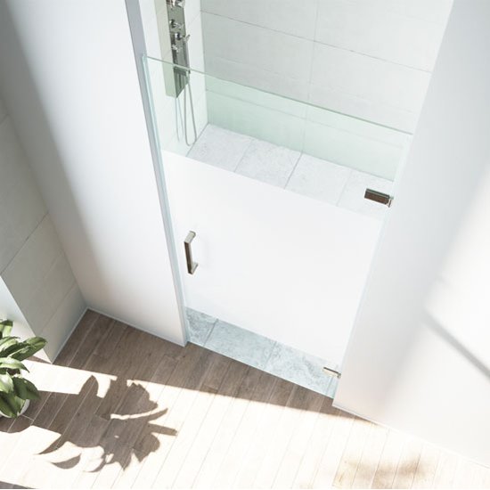 Vigo SoHo 28'' Adjustable Frameless Shower Door with Privacy Panel Glass | KitchenSource.com