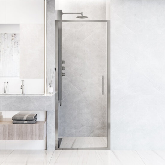 Vigo Astoria Fixed Framed Pivot Shower Door with 2'' Thick Clear Glass and Chrome Hardware