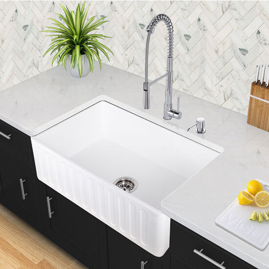 Reversible Matte White Stone Farmhouse Kitchen Sinks in ...