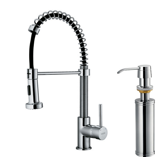 Vigo Pull-Out Spray Kitchen Faucet with Soap Dispenser, Chrome Finish