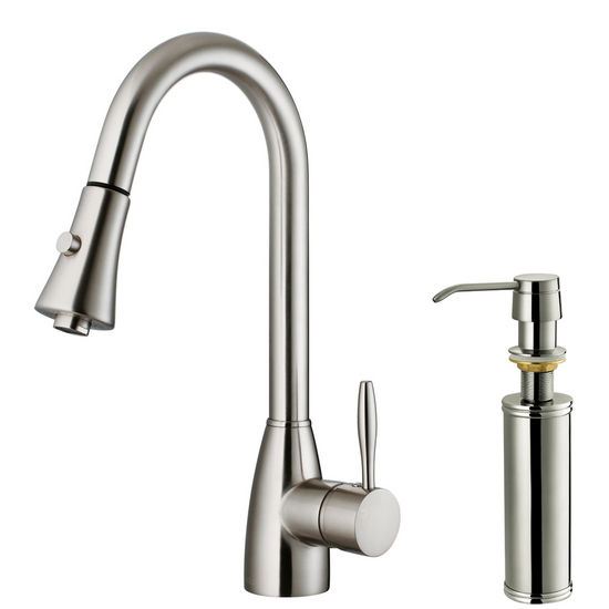 Vigo Pull-Out Spray Kitchen Faucet with Soap Dispenser, Stainless Steel Finish