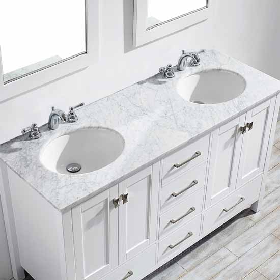 Gela 60-72'' W Double Sink Vanity Set with Carrara White Marble ...