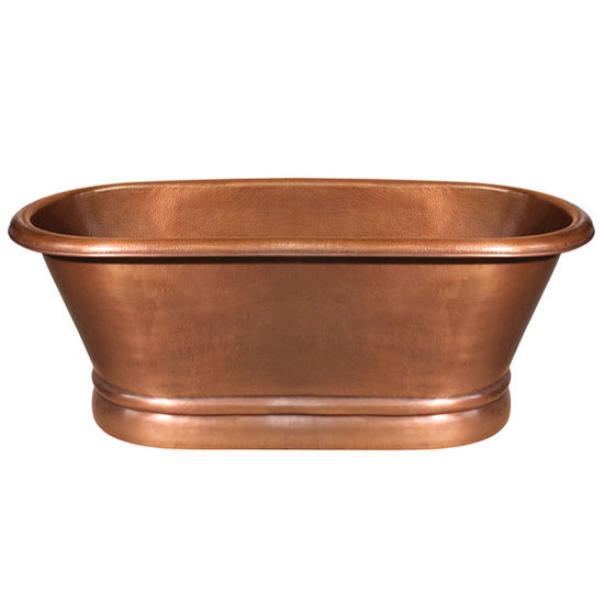 Whitehaus Bathhaus Collection Handmade Copper Double Ended Freestanding Bathtub with Hammered Exterior, Lightly Hammered Interior and No Overflow in Hammered Copper, 67" W x 32" D x 26" H