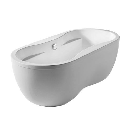 Whitehaus Bathhaus Collection Oval Double Ended Dual Armrest Freestanding Bathtub with Chrome Mechanical Pop-Up Waste and Chrome Center Drain with Internal Overflow in White, 67" W x 31-1/2" D x 22-7/8" H