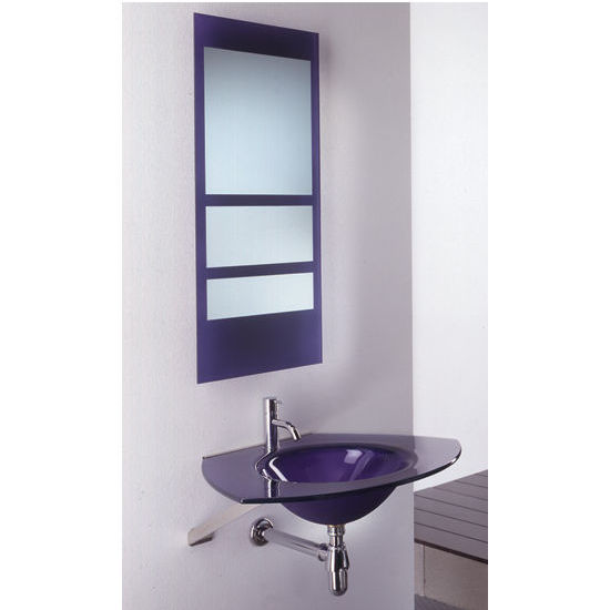 Whitehaus Wall Mounted Trapezoidal Shaped Unit with Round Integrated Sink in Violet Glass