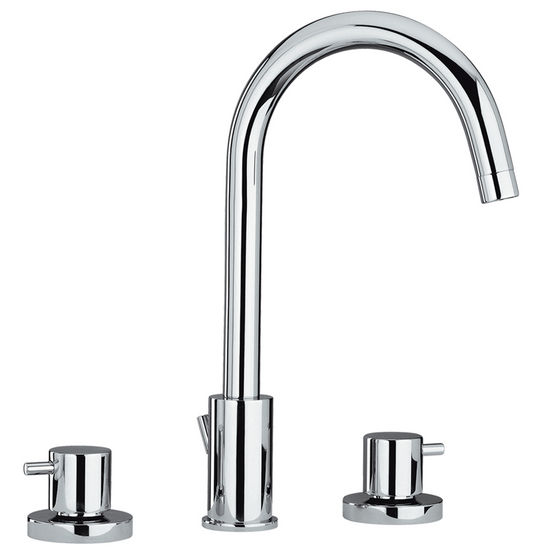 Whitehaus Luxe Widespread Bathroom Faucet with Cross Handles and Tubular Swivel Spout in Polished Chrome