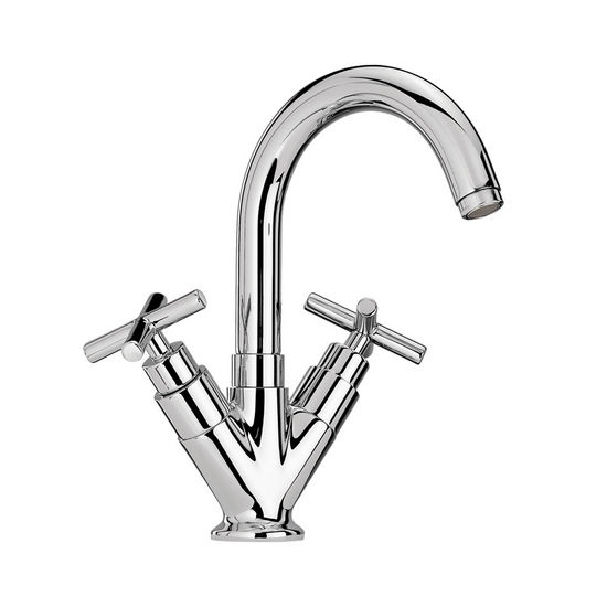 Whitehaus Luxe Water Culture Single Hole Dual-Handle Bathroom Faucet with Swivel Spout and Cross Handles in Polished Chrome