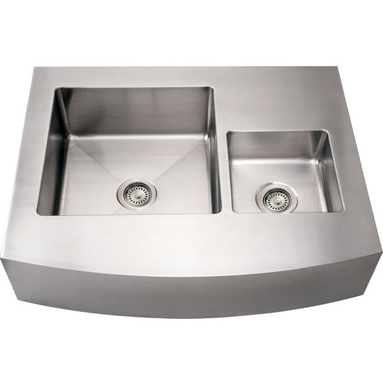 Noah Collection - Commercial Double Bowl Front-Apron Sink, Brushed Stainless Steel