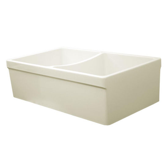 Noah Collection - Double Bowl Fireclay Kitchen Sink, Biscuit