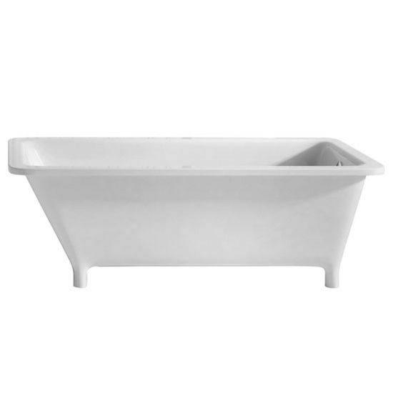 Whitehaus Bathhaus Collection Rectangular Angled Back Freestanding Footed Bathtub wth Chrome Mechanical Pop-Up Wate and Right Center End Drain with Internal Overflow in White, 67" W x 31-1/2" D x 27-7/8" H