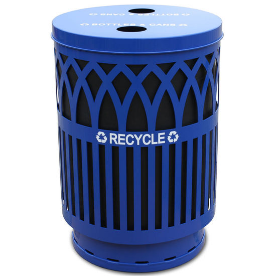 Witt Covington Collection Recycling Receptacle with Recycling Flat Top, Plastic Liner, Blue