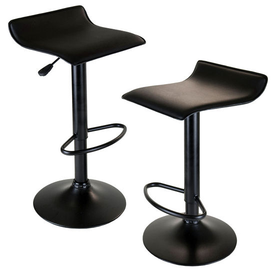 Winsome Wood WS-20239, Obsidian Airlift Stools, Set of 2, Adjustable, Swivel, Backless, Seat And Base, Black, 15.1'' W x 15.1'' D x 33.3'' H