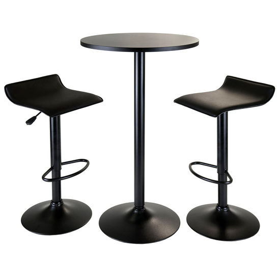 Winsome Wood WS-20313, Obsidian 3-Piece Pub Set, Round Table with 2 Airlift Stools, Black, 23.62'' W x 23.62'' D x 39.76'' H