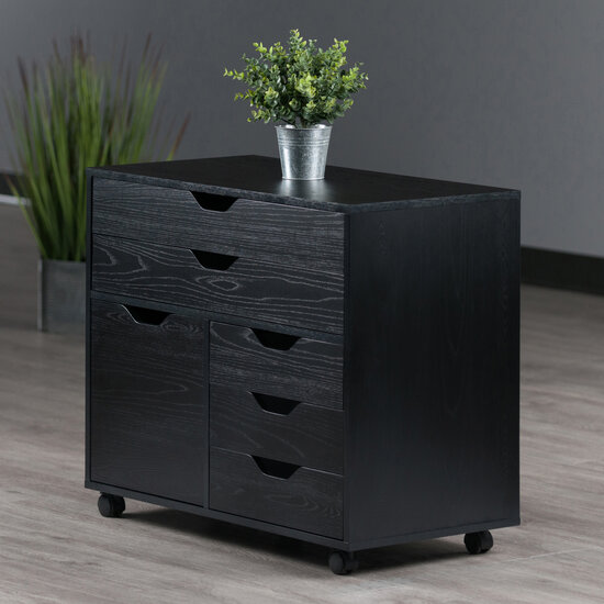 Winsome Wood Halifax Collection Wide Storage Cabinet, 3-Small and 2-Wide Drawers, Black