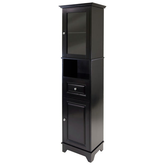 Winsome Wood WS-20871, Alps Tall Cabinet with Glass Door And Drawer, Black, 18.11'' W x 12.99'' D x 70.87'' H