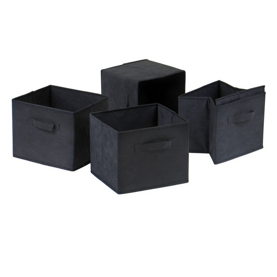 Winsome Wood WS-22411, Capri Set of 4 Foldable Black Fabric Baskets, Black, 10.97'' W x 10.06'' D x 9'' H