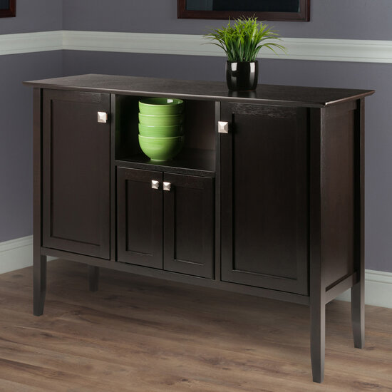 Winsome Wood Melba Collection Buffet Cabinet with Center Double-Door Cabinet, 2-Cabinet Doors, and Open Shelf, Coffee