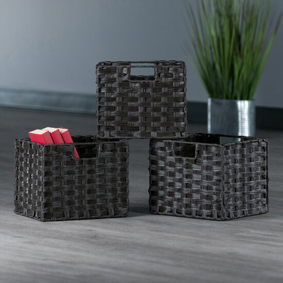 Winsome Wood Melanie Collection 3-Piece Foldable Woven Fiber Basket Set, 3-Small Baskets, Chocolate