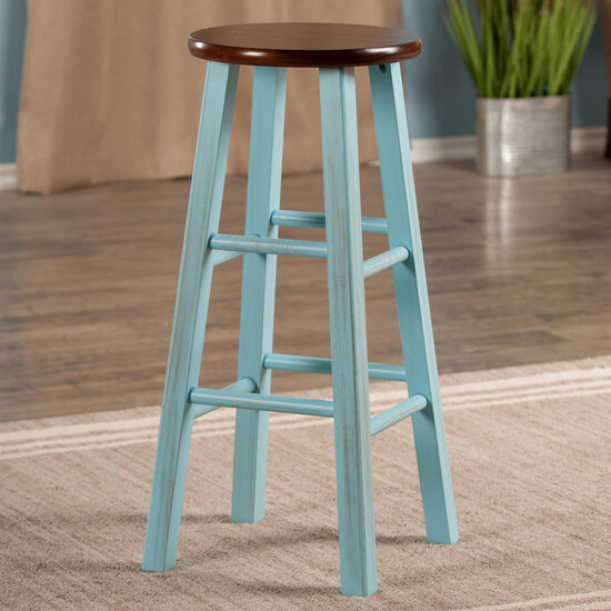 Winsome Wood Ivy Square Leg Collection Bar Stool, Rustic Light Blue and Walnut
