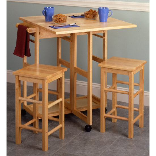 Winsome Wood Suzanne Collection 3-Piece Space Saver Set, Drop Leaf Table with 2-Tuck Away Stools, Natural