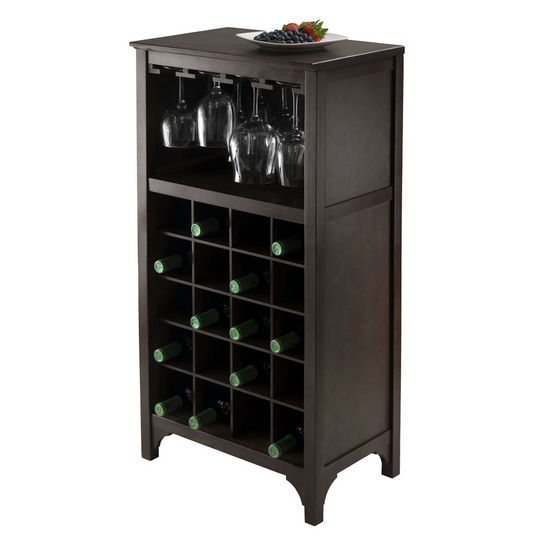 Winsome Wood WS-92729, Ancona Modular Wine Cabinet with Glass Rack & 20-Bottle, Dark Espresso, 19.09'' W x 12.6'' D x 37.52'' H