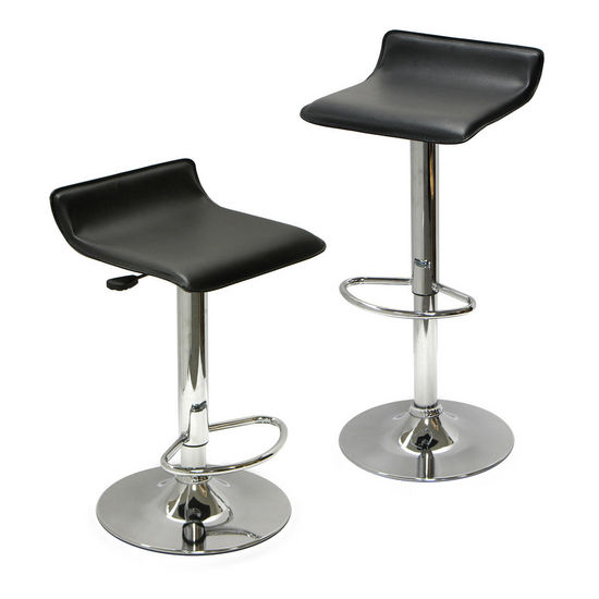 Winsome Wood Adjustable Swivel Stool with Black Faux Leather Seat
