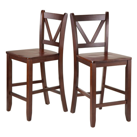 Winsome Wood Victor 2-pc 24" V Back Counter Stools in Walnut